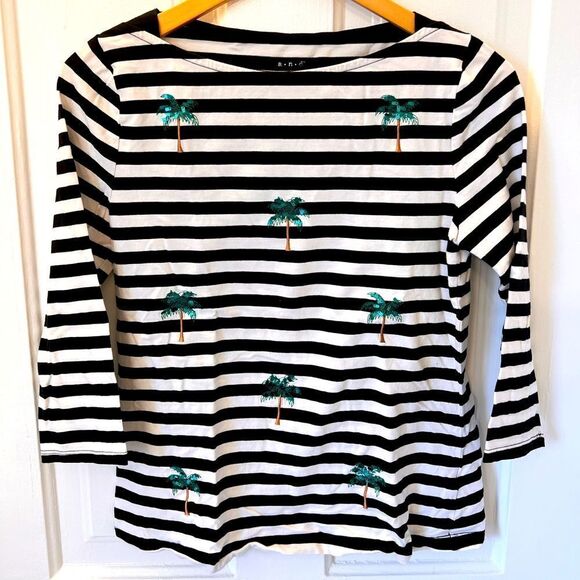 a new day Tops - a new day // Palm Tree Embroidered Striped Boatneck Tee